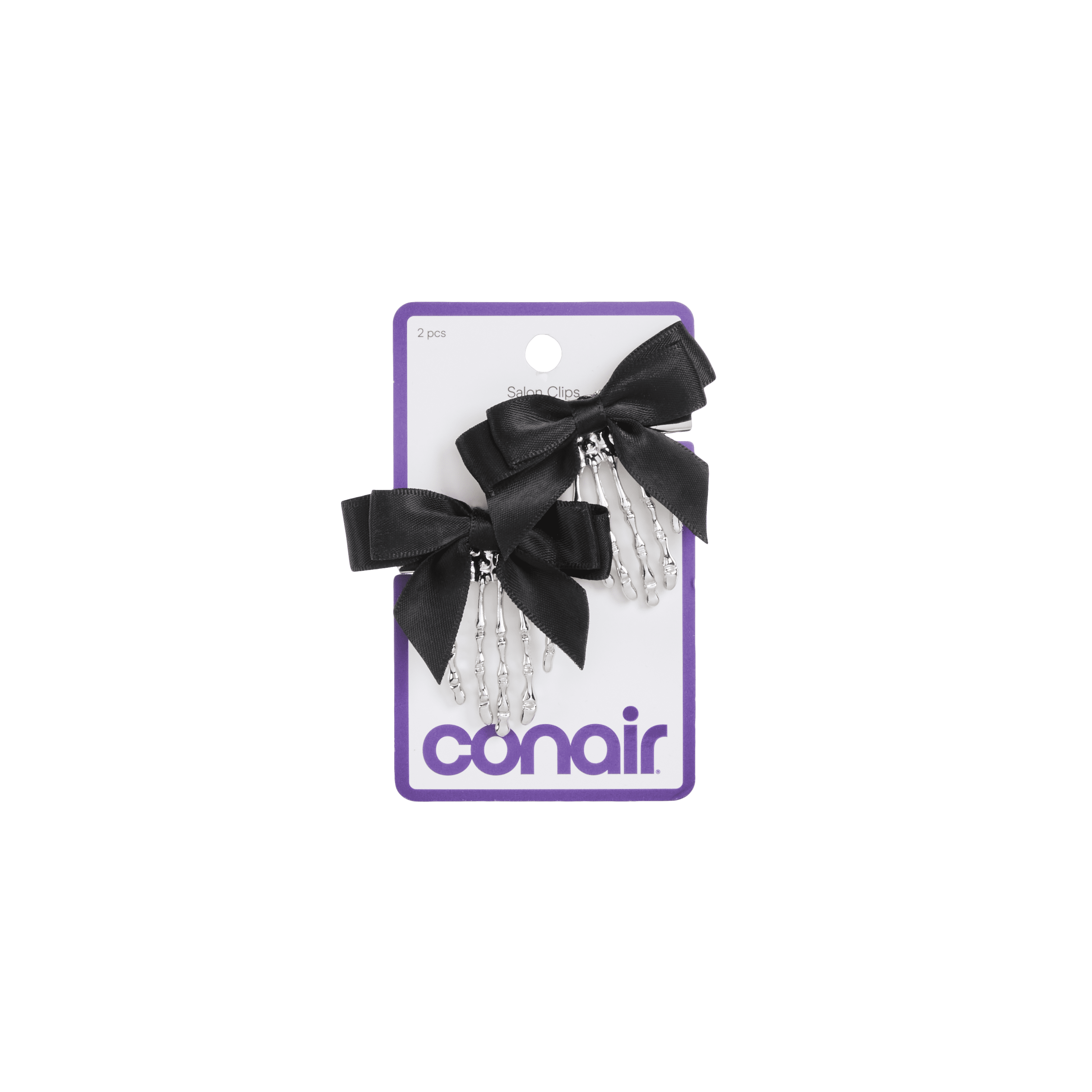 Scunci by Conair Skeleton Hand Salon Clips, Silver Tone with Black Bows, 2 Count