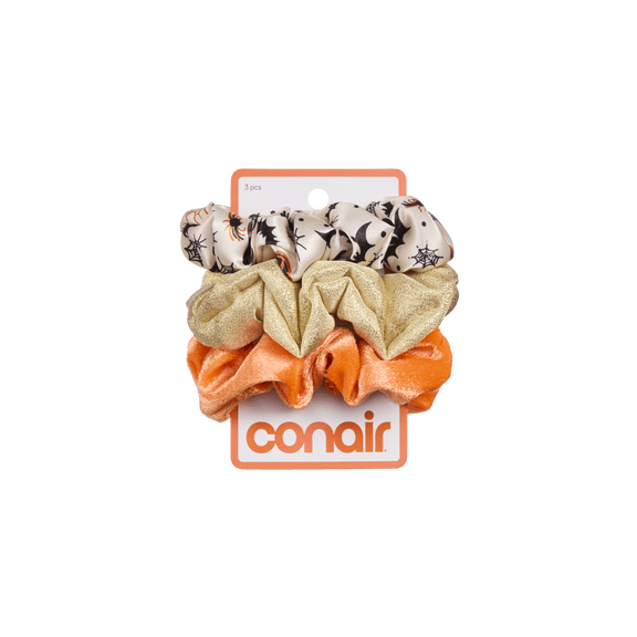 Scunci by Conair Halloween Scrunchies, Cream, Orange and Patterned, 3-Count Pack