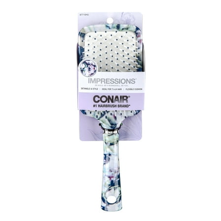 Conair Impressions 9.75" Nylon Square Paddle Hair Brush, Detangling, Blue Floral Print
