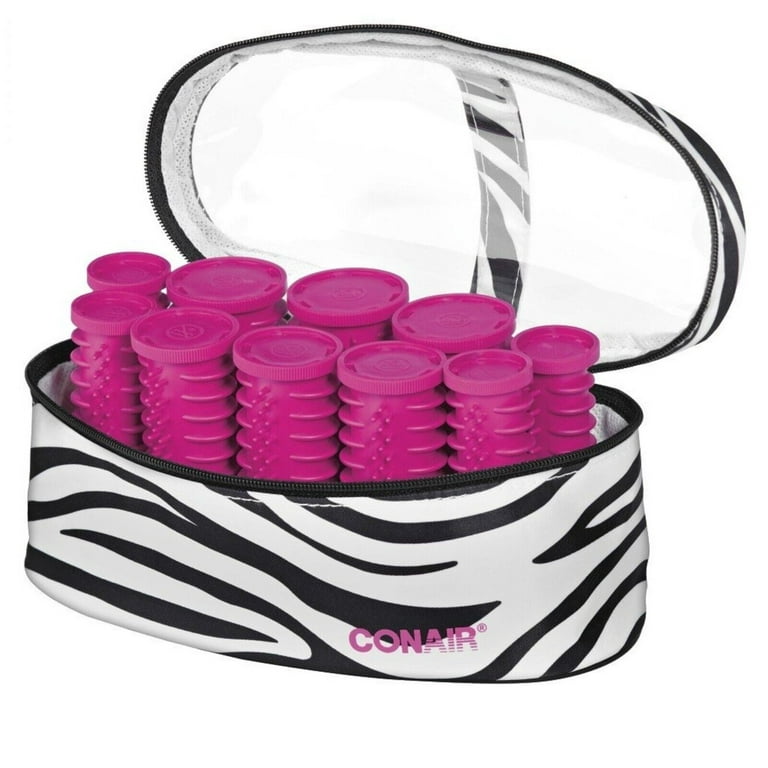 Conair Instant Heat Compact Hot Rollers Travel Set Dual Voltage Hair Curlers 3.5 2.5 1.5 With Zebra Case