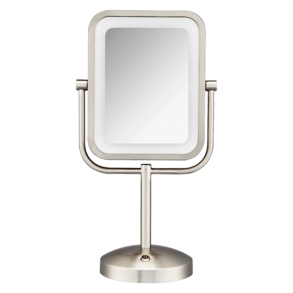 Conair Lighted Makeup Mirror, LED Vanity, 1X/8X Magnifying, Battery Operated in Brushed Nickel