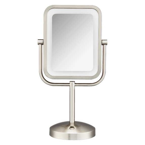 Conair Lighted Makeup Mirror, LED Vanity, 1X/8X Magnifying, Battery Operated in Brushed Nickel