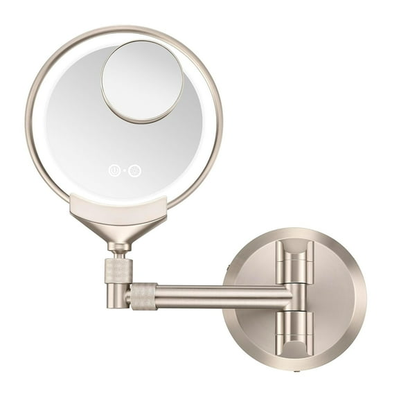 Conair Lighted Makeup Mirror, Wall Mount Bathroom Mirror, LED Vanity Mirror, 1X/5X/10X Magnifying Mirror, Rechargeable in Satin Nickel