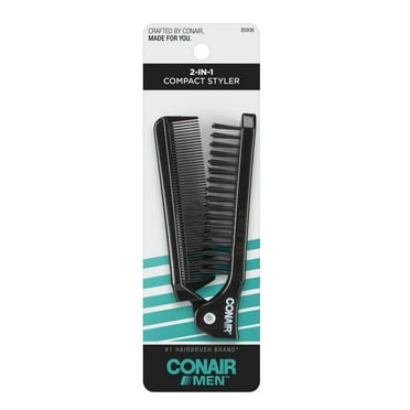 Conair Man 2-in-1 Foldable Detangling Brush and Fine Tooth Comb Compact Styler, Black