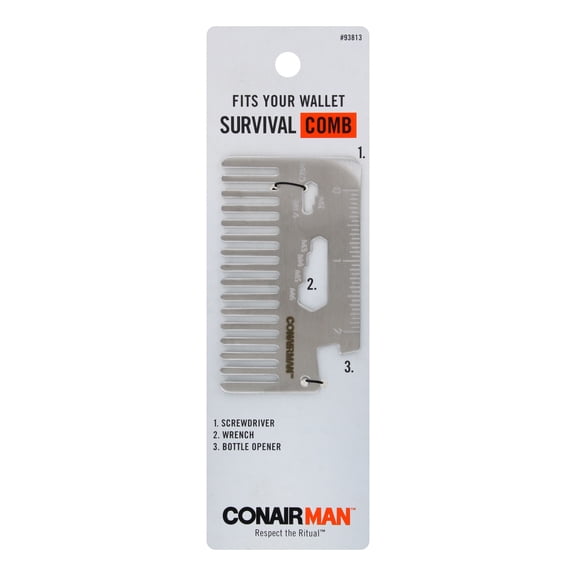 Conair Man Fits Your Wallet Survival Comb, Metal, Silver, 1-Piece