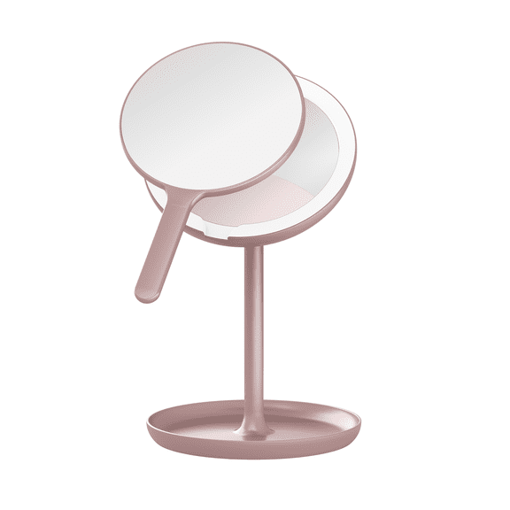 Conair Matte Blush Lighted Handheld Mirror | 1x & 5x Magnification & Makeup Storage