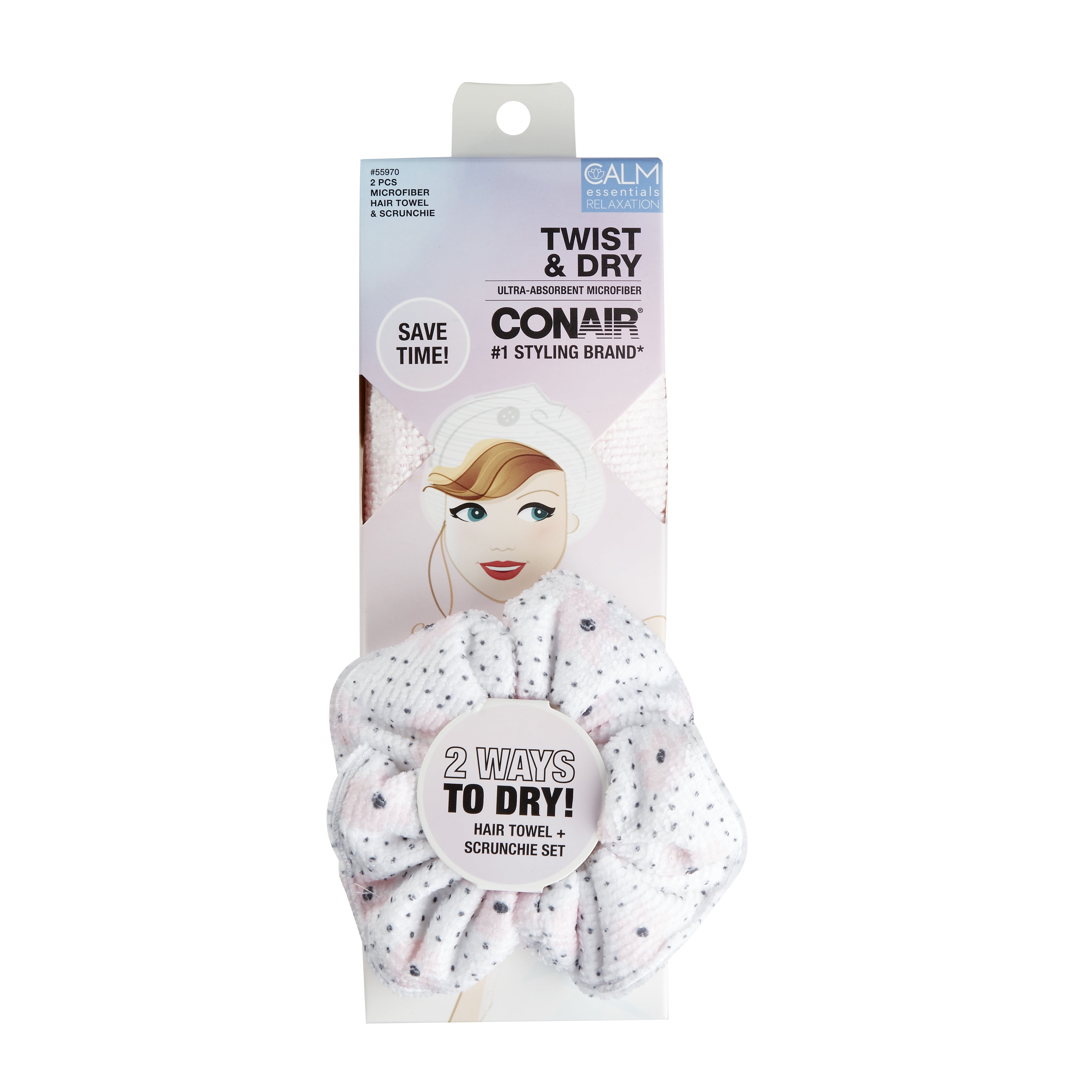 Conair Microfiber Hair Towel and Scrunchie Multicolor 2 Count