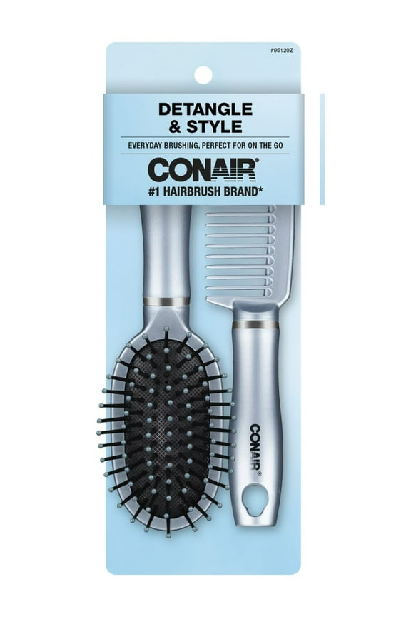 Mid-Size Cushion Brush and Comb Set, Travel-Friendly Detangling Duo for All Hair Types
