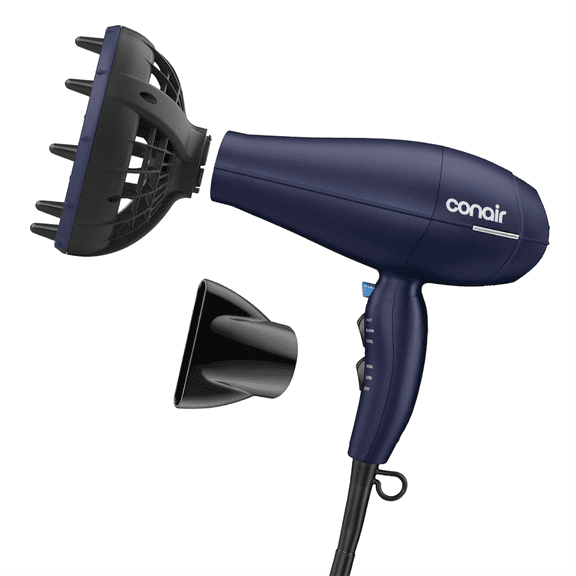 Conair Natural Texture Hair Dryer with Diffuser, Multi-Chamber Design, Dark Blue, 1 Count