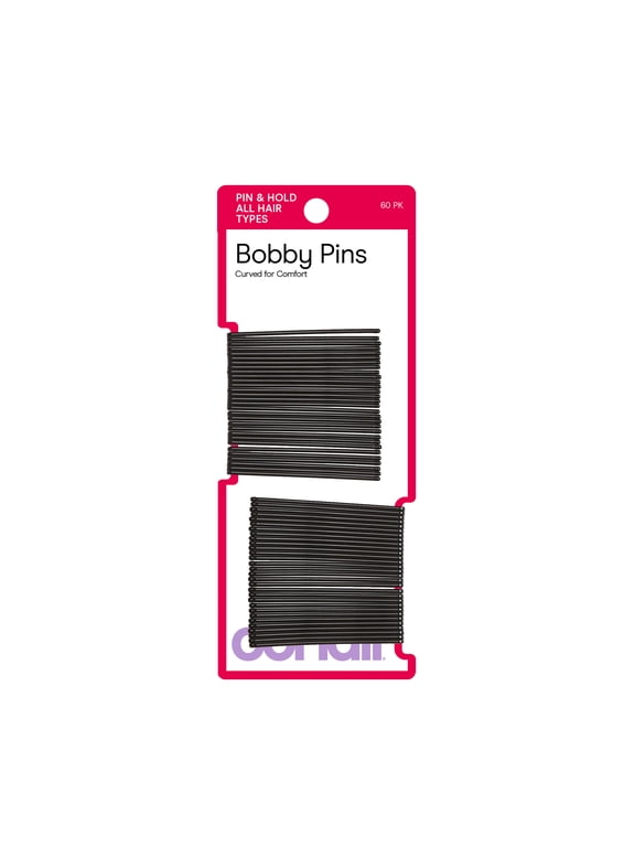 Styling Essentials Curved Bobby Pins, Smooth Black, 60 Count