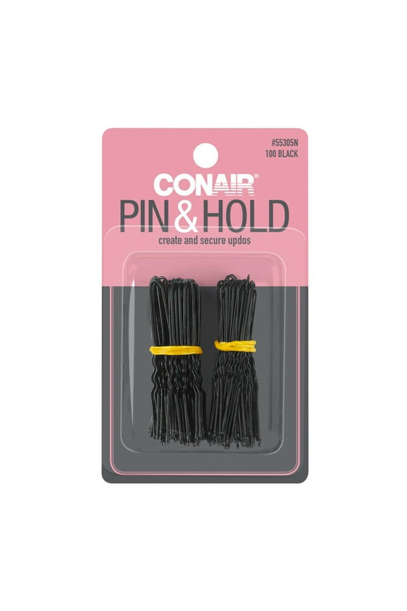 Pin & Hold Hair Pins, Black, 100 Ct