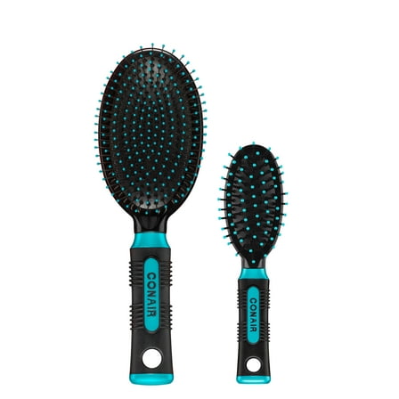 Conair Grip & Glide Travel and Full Size Cushion Hairbrush Set, 2 Pieces