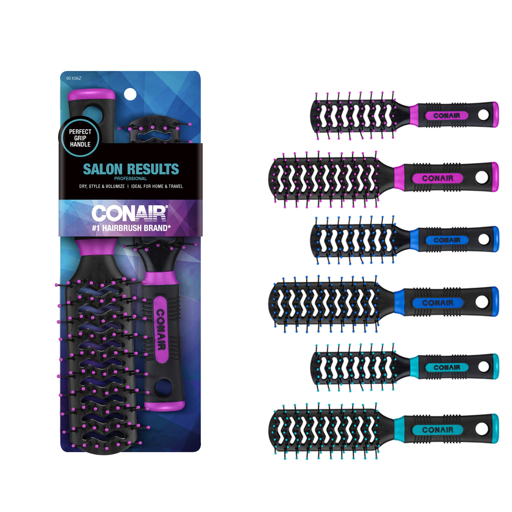 Conair Professional Travel and Full-Size Vented Hairbrush Set, Colors Vary, 2 Piece Set