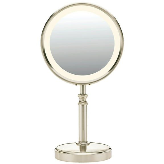 Conair Reflections Double-Sided LED Lighted Vanity Makeup Mirror, Satin Nickel BE116LED, 1x/10x magnification