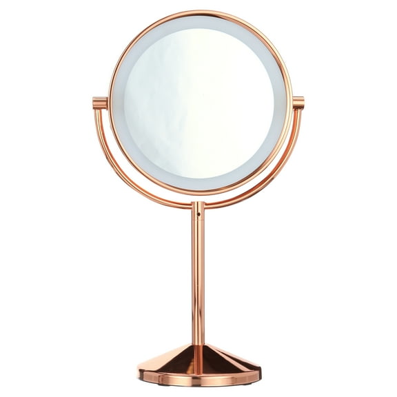 Conair Reflections Double-Sided Mirror, 1x/10x Magnification, Free Standing, Battery Operated, Rose Gold BEH17RGXR