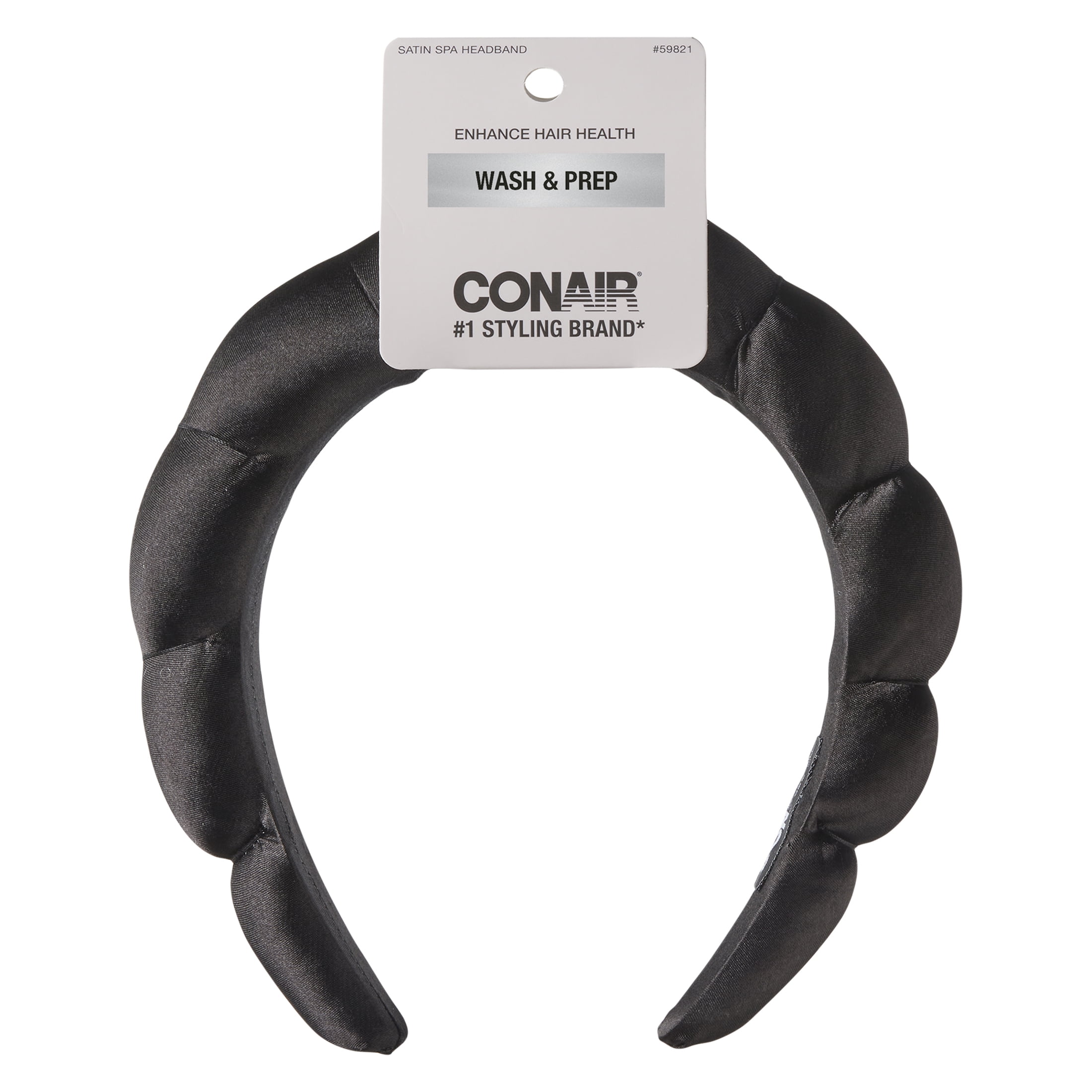 Conair Rounded Satin Headband, Black, Super-Soft Comfort Fit