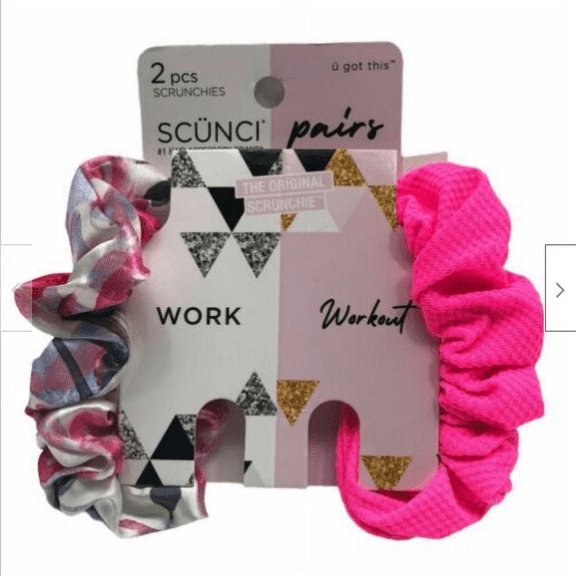 Scunci 2-Pack Hair Scrunchies, Floral Work & Pink Workout