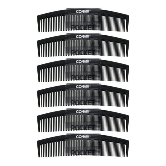 Conair Single 5-Inch Pocket Fine Tooth Men's Hair Comb, Black, Great for All Hair Types - Fine Comb Teeth for Thin to Medium Hair - 6-Count