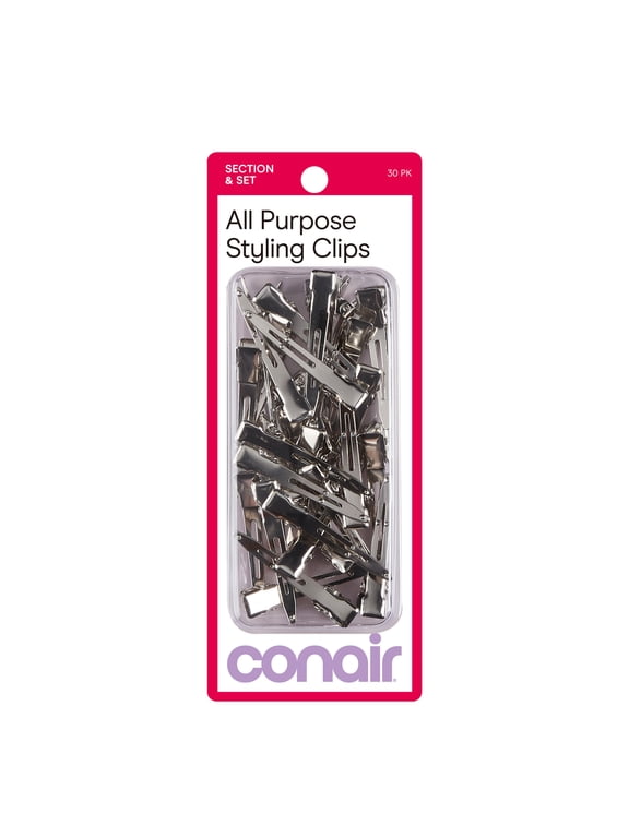 Single Prong Pin-Up Salon Hair Setting Clips, Silver, 30 Count