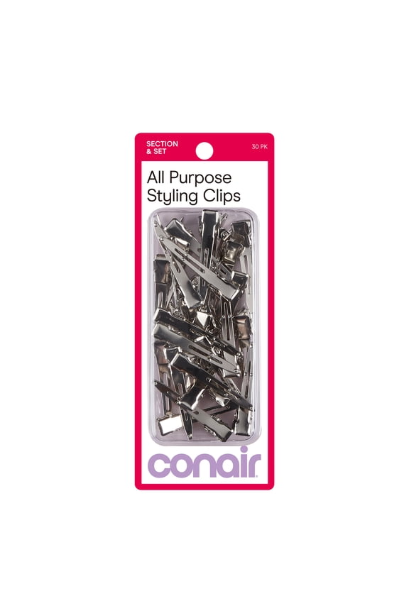 Single Prong Pin-Up Salon Hair Setting Clips, Silver, 30 Count