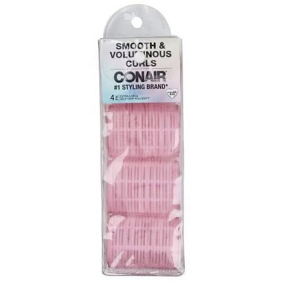 Conair Smooth & Voluminous, Self Grip Curls Rollers, Extra Large, Pink, 4 Count