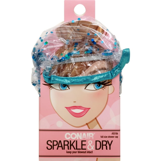Conair Sparkle & Dry FullSize Double Lined Shower Cap with Glitter, 1