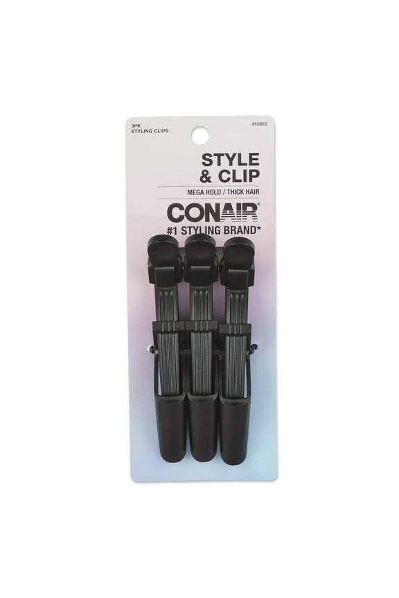 Style & Clip Mega Hold Hair Clips, Black, 3 Count