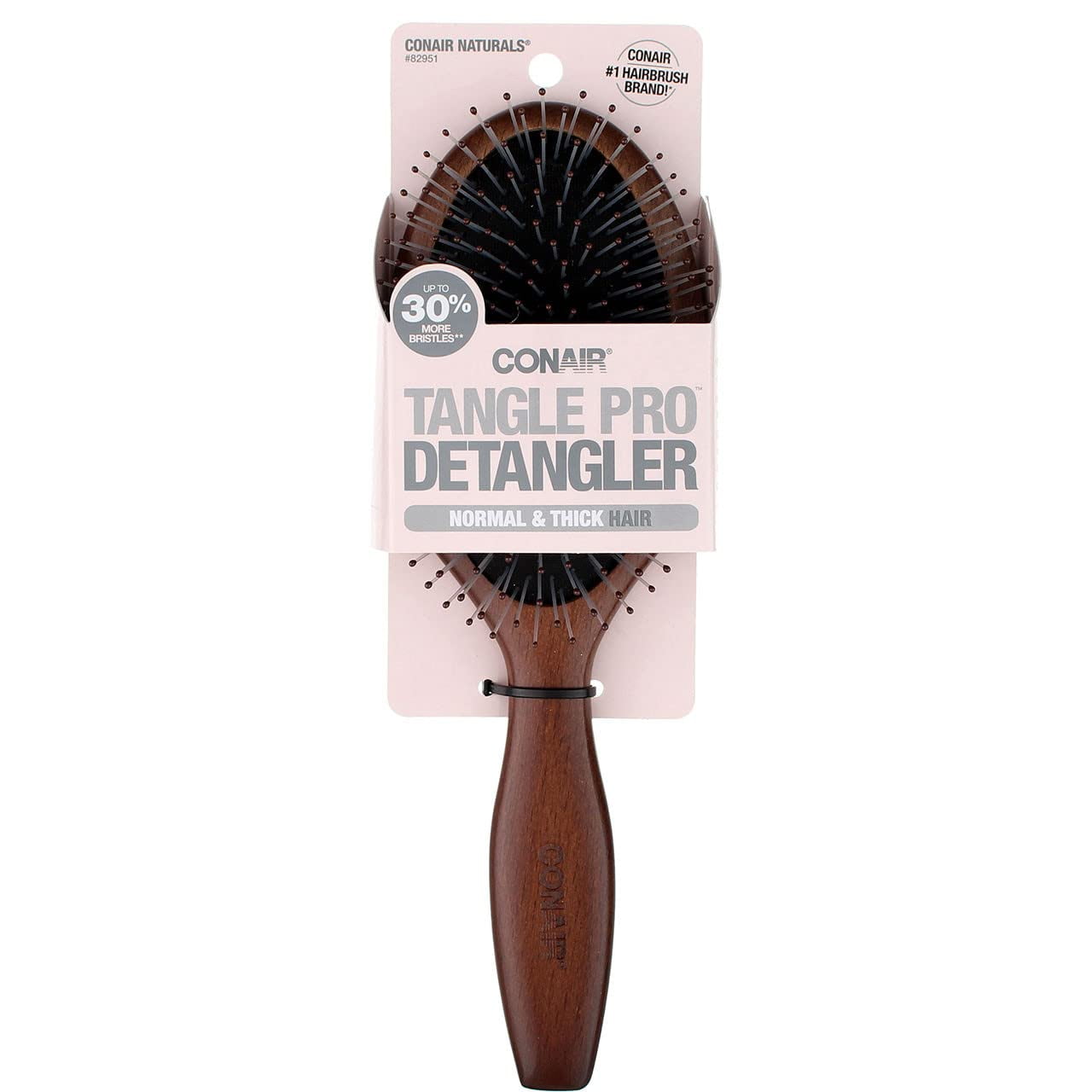 Conair Tangle Pro Wood Detangling Nylon Bristle Cushion Hairbrush for Normal to Thick Hair (Pack of 2)
