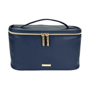 Conair Navy Caviar-Textured Train Case, Travel-Ready Beauty Organizer with Gold-Tone Hardware