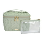 Conair Sage Green Train Case Set, 2-Piece Travel Organizer with Clear Pouch