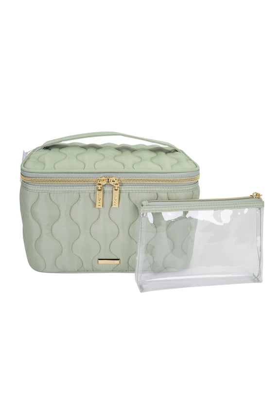 Sage Green Train Case Set, 2-Piece Travel Organizer with Clear Pouch