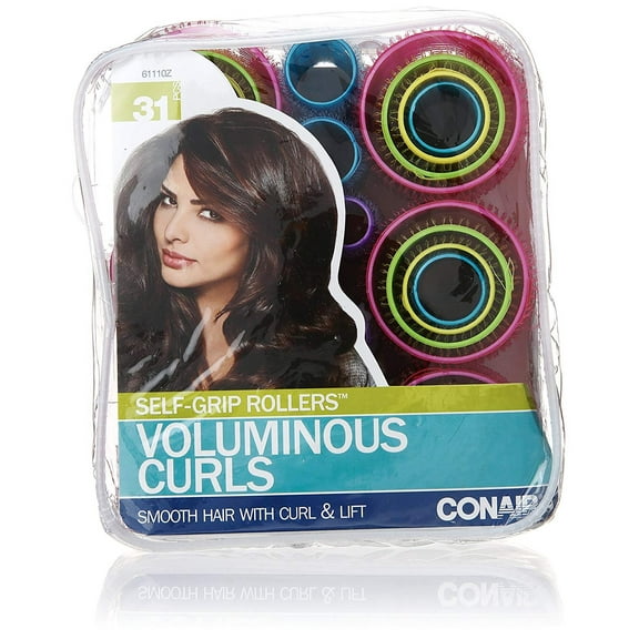 Conair Travel Size 7" Plastic Self-Grip Hair Rollers, 31 Piece Set, Multi-color