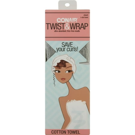 CONAIR Cotton Twist & Wrap Hair Towel - Fast Drying Ultra absorbant Turban- for All Hair Types and Lengths - Grey