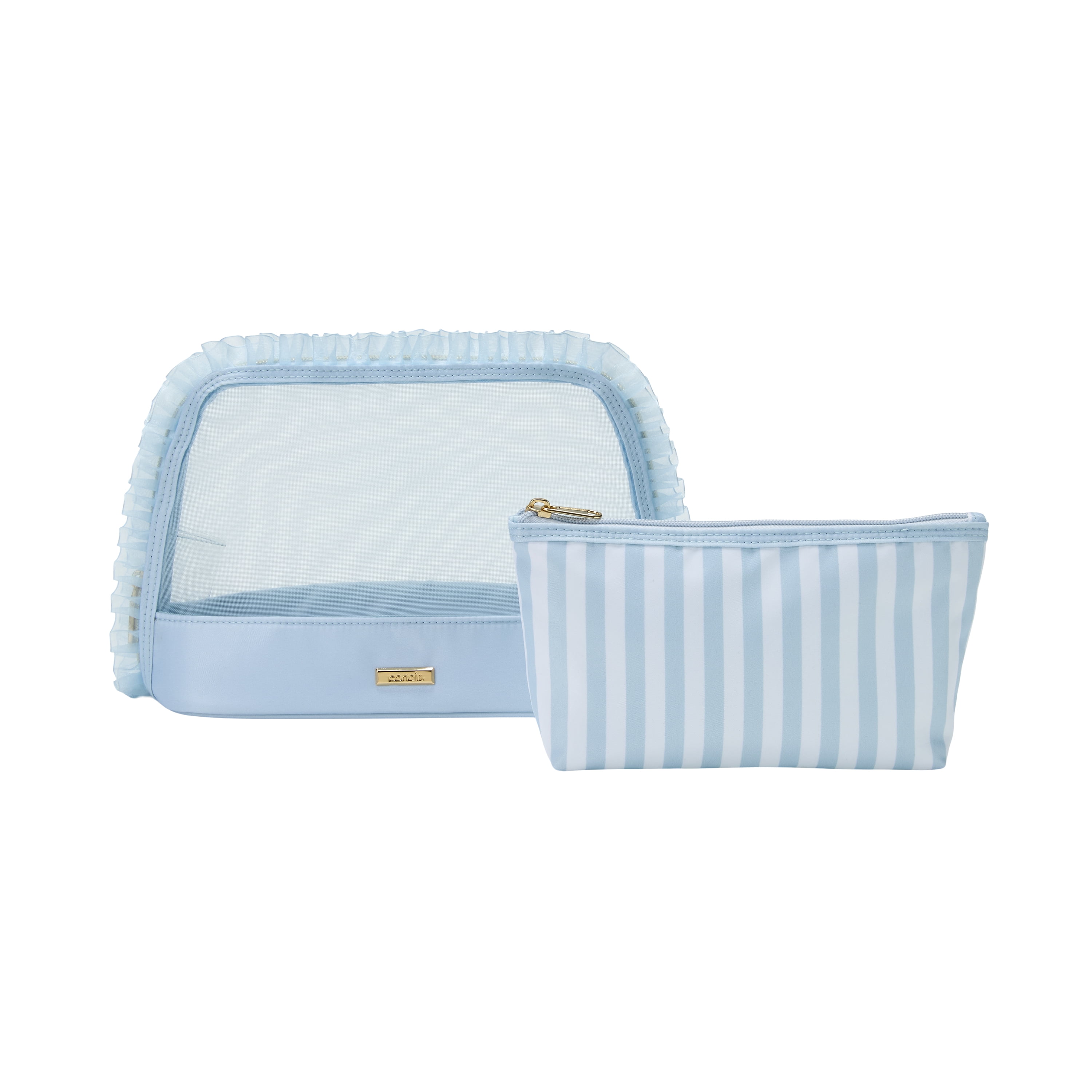 Conair Blue Mesh Vanity Bag, Makeup Organizer Bag with Matching Pouch, 2-Piece Set