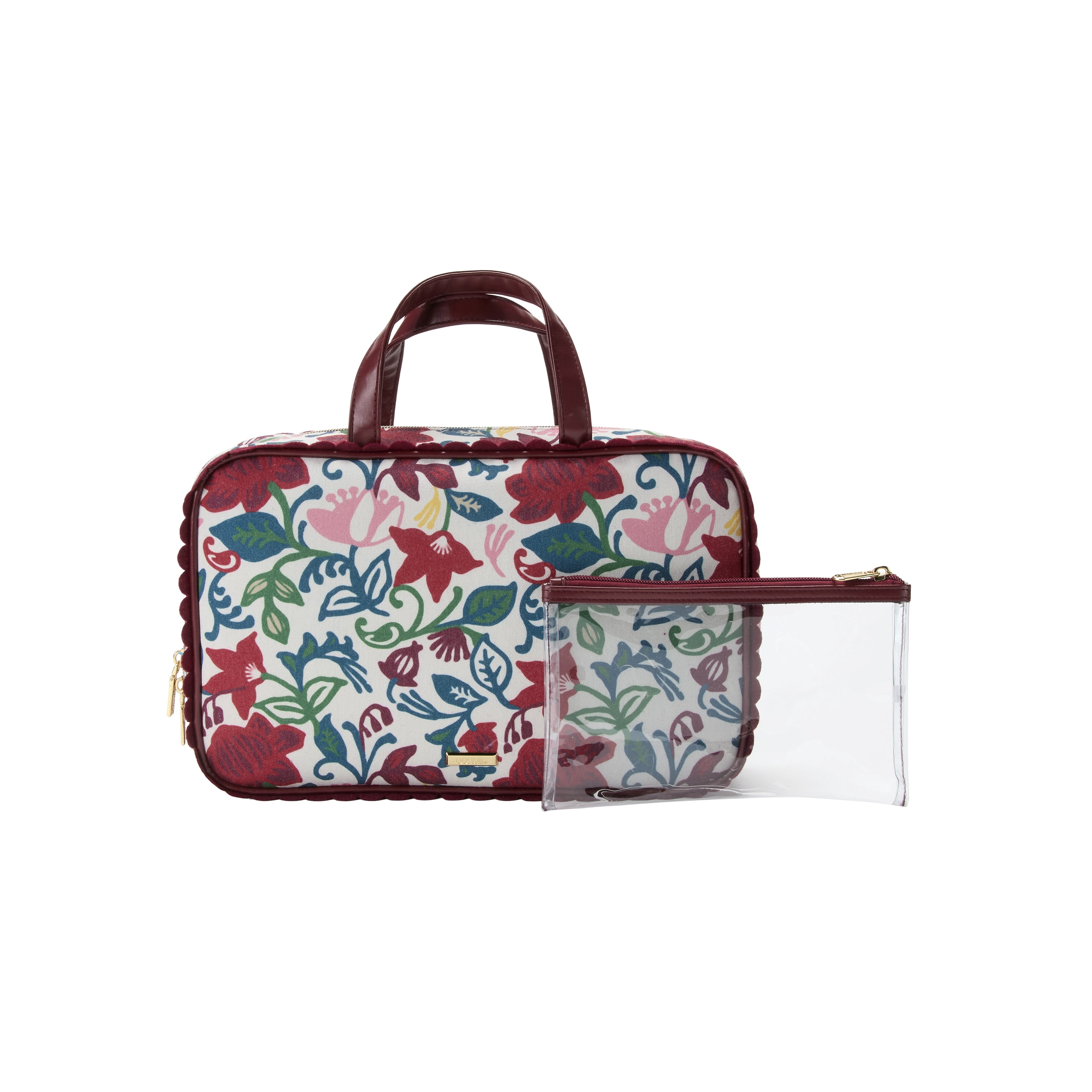 Conair Floral Canvas Weekender Cosmetic Bag with Removable Pencil Case, 2-Piece Set