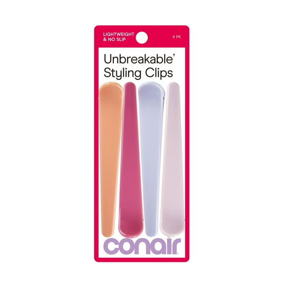 Conair Unbreakable Salon Clips, Pastel Pink, Lavender, Raspberry, Orange, 4 Count