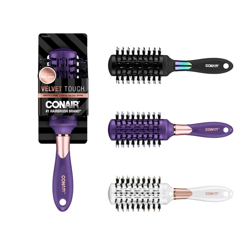 Conair Velvet Touch Vented Porcupine Round Hairbrush and Soft Touch Handle Smooths and Adds Shine Colors Vary 1ct