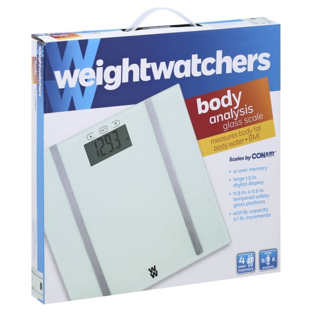 WW Scales by Conair Carbon Fiber Design BMI Bathroom Scale, Shows BMI (Body  Mass Index) for 4 users, 400 Lbs. Capacity Carbon Fiber Blue Backlight