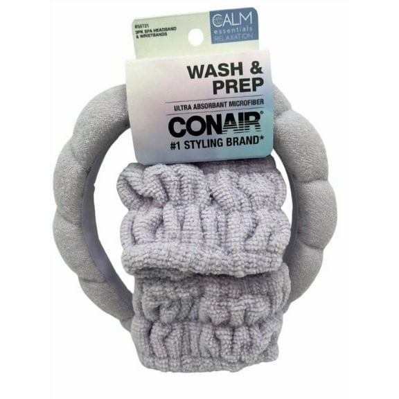 Conair Wash & Prep Head Wrap Spa Headband & Wristbands Absorbent Microfiber