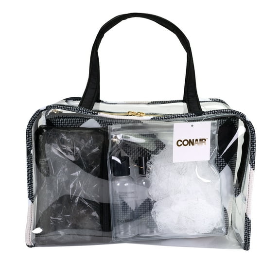 Conair Weekender 7pc Black Plaid Cosmetic Bag