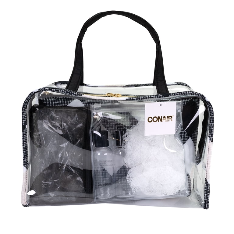 conair travel makeup bag Double-Zip Toiletry Bag, Travel Organizer, 2 Zippered Compartments, Easy to Clean, 1 Count, Sage Green : Beauty & Personal Care The gold Conair Weekender 7pc Black Plaid