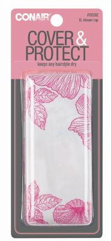 Extra-Large White Plastic Shower Cap with Pink Floral Graphic