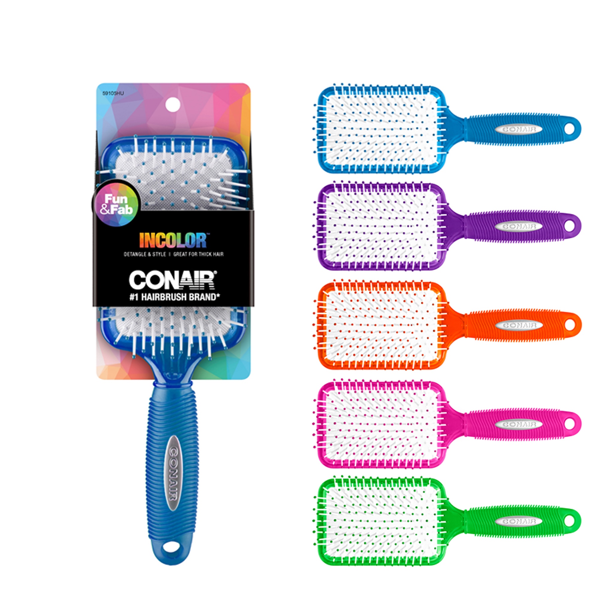 Conair in Color Nylon Bristle Paddle Hairbrush, Colors Vary - image 1 of 9