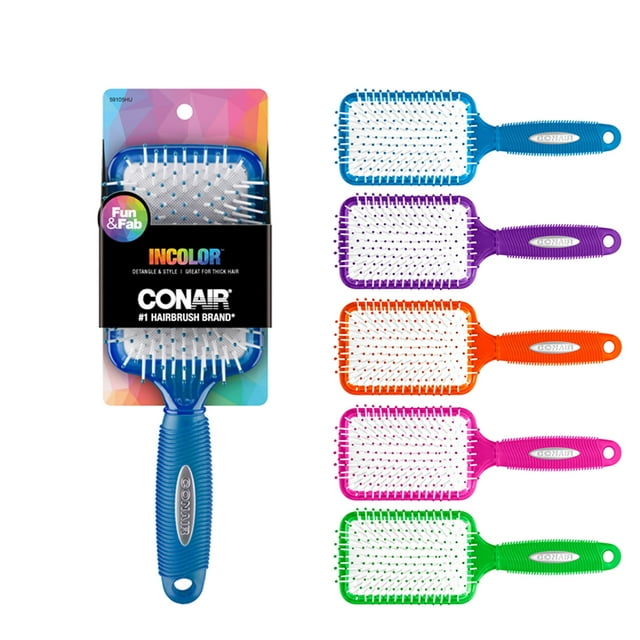 Conair in Color Nylon Bristle Paddle Hairbrush, Colors Vary
