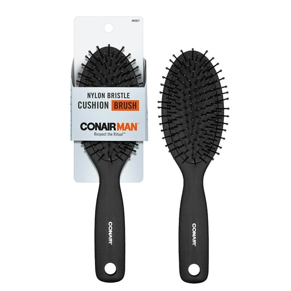ConairMAN Hairbrush for Men, Men's Hairbrush for Everyday Brushing with Wire Bristles and Cushion Base, Brush for All Hair Types in Black
