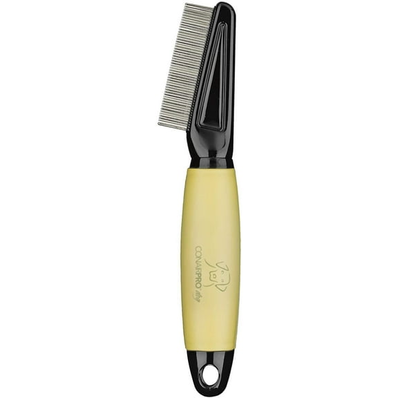 ConairPro Dog and Cat Flea Comb, Stainless Steel Teeth, Yellow, Gel Grip Handle for Grooming & Flea Removal