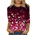thumbnail image 1 of Conairie 3/4 Sleeve Shirts for Women ValentinesClassic Heart Print Casual Crew Neck Long Sleeve Casual Tunic T Shirt Comfy Soft Blouses Pullover Outfits Red XXL, 1 of 4