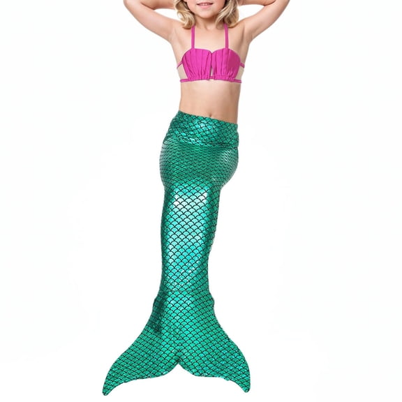 Conairie 3 Piece Girl Swimsuit Set Flounce Ruffle Tankini Top With Shorts Fish Tail Set Beach Swimwear Summer Light Green