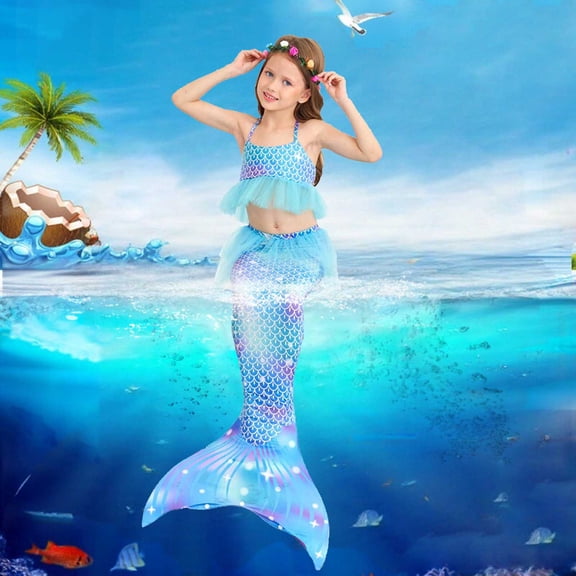 Conairie 3 Piece Girl Swimsuit Set Flounce Ruffle Tankini Top With Shorts Princess Skirt Sets Comfortable Summer Beach Swimwear Sky Blue