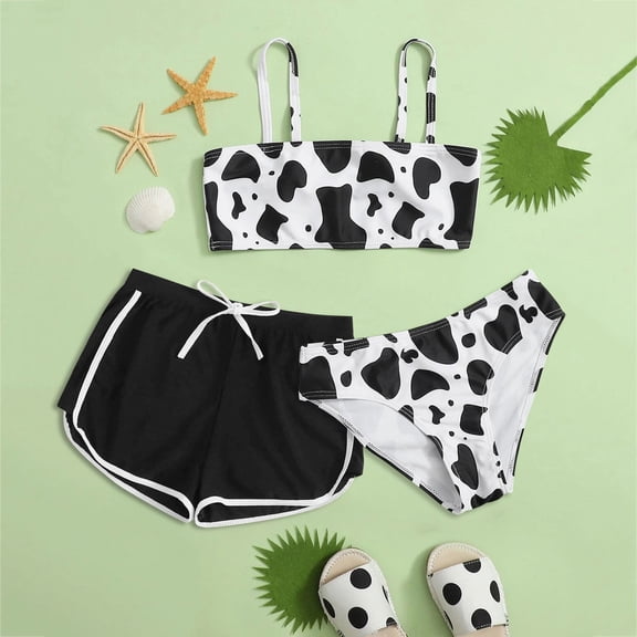 Conairie 3 Piece Girls Bikini Sets Tankini Top And Bottom Bathing Suit Outfit Breathable Swimsuit Beach Swimwear Summer Black